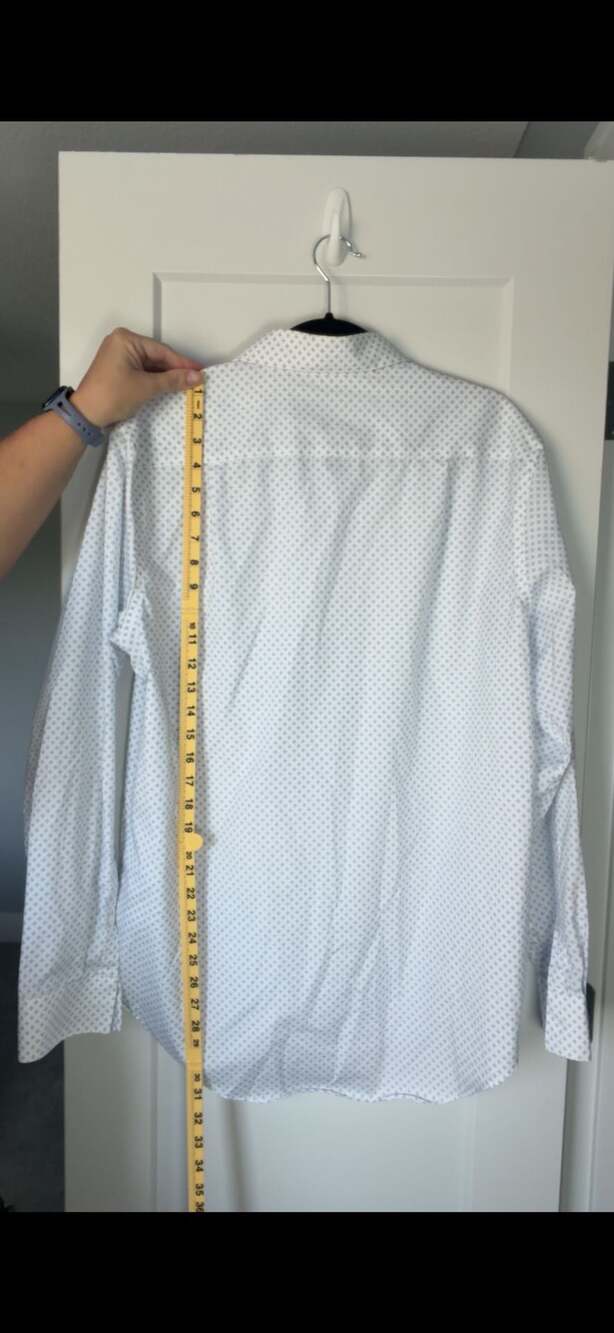 Calvin Klein Slim Fit Non Iron Geo Print Long Sleeve Dress Shirt White Blue_A119 - Picture 3 of 8